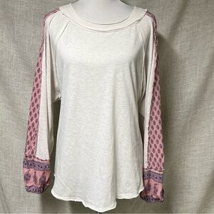Women's Long Sleeve Top with Pink Patterned Sleeves